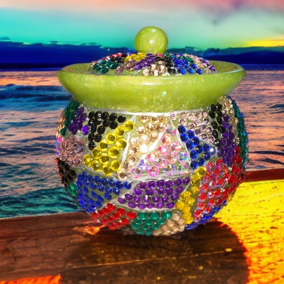 Multi Color Crystal Embellished Jar with Lid - Picture 1 of 9